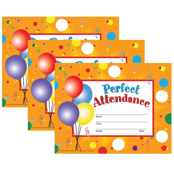 Hayes Perfect Attendance Certificates and Seals, 30 Certificates Per Set, PK3 VA801 - main